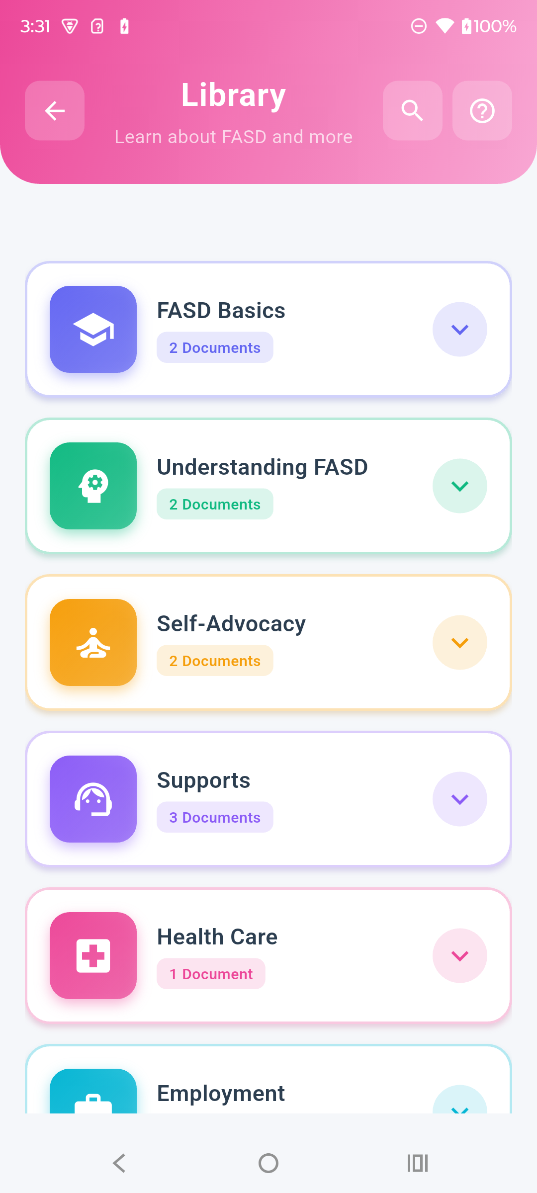 Screenshot of tools and resources in the app